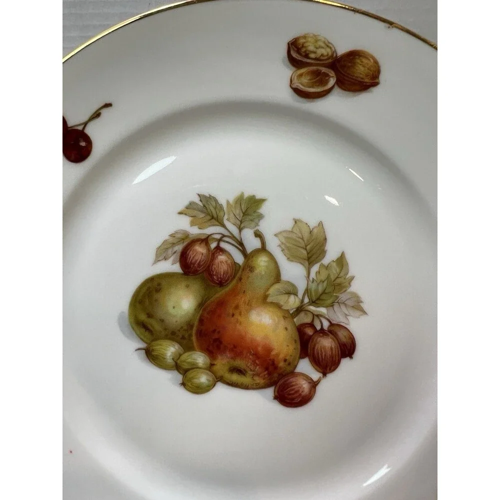 Vintage JKW Bavaria Germany Porcelain Set of 3 Fruit Design Plates Gold Rim